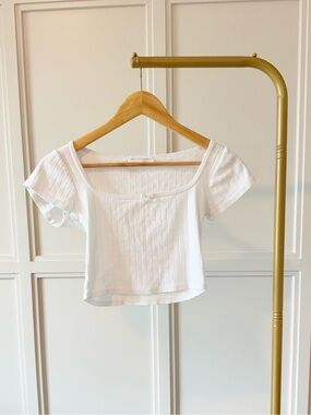 GAZE Cotton Essentials White Ribbed Square Neck Crop Top | Bow Coquette